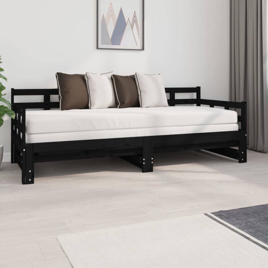 The Living Store Slaapbank uitschuifbaar massief grenenhout zwart 2x(80x200) cm Uitschuifbare Slaapbank Uitschuifbare Slaapbanken Bedbank Bed Bedframe Houten Bedframe Bedbodem Slaapmeubel Ledikant Bedbanken Bedden