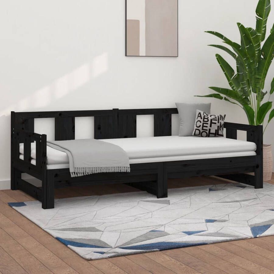 The Living Store Slaapbank uitschuifbaar massief grenenhout zwart 2x(90x190) cm Uitschuifbare Slaapbank Uitschuifbare Slaapbanken Bedbank Bed Bedframe Houten Bedframe Bedbodem Slaapmeubel Ledikant Bedbanken Bedden