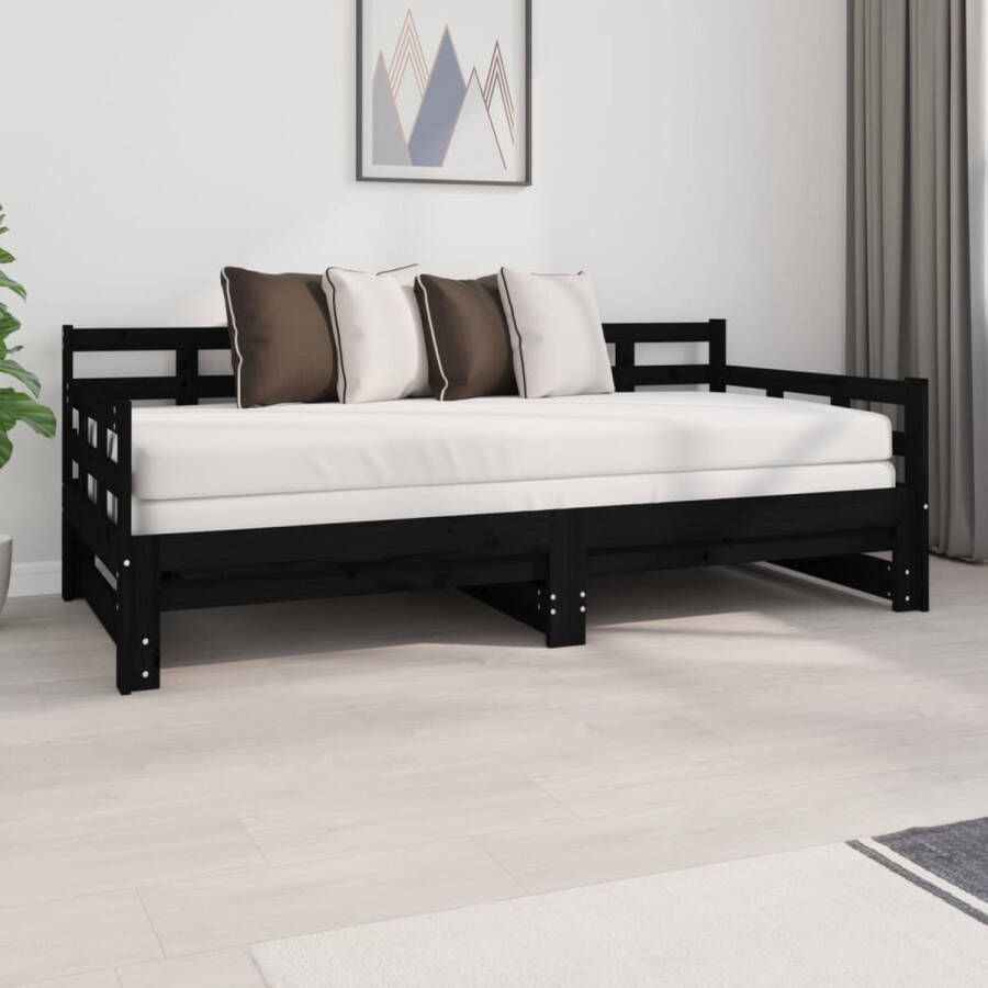 The Living Store Slaapbank uitschuifbaar massief grenenhout zwart 2x(90x190) cm Uitschuifbare Slaapbank Uitschuifbare Slaapbanken Bedbank Bed Bedframe Houten Bedframe Bedbodem Slaapmeubel Ledikant Bedbanken Bedden