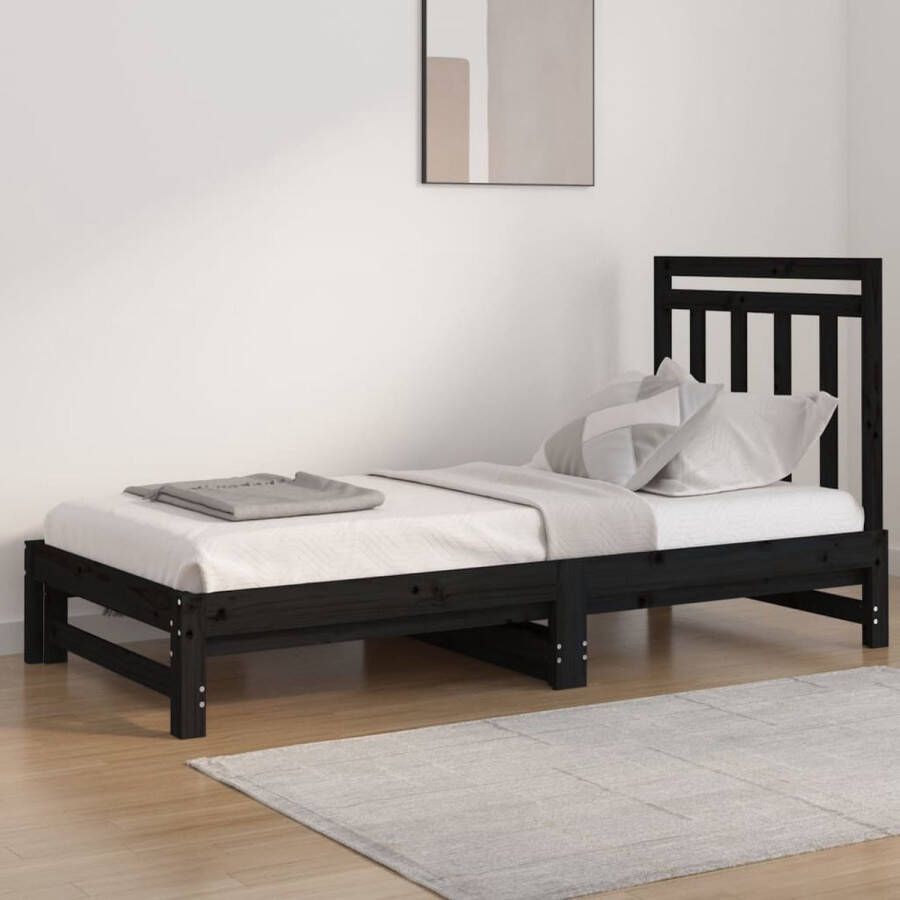 The Living Store Slaapbank uitschuifbaar massief grenenhout zwart 2x(90x190) cm Slaapbank Slaapbanken Bedbank Bed Bank Slaap Bank Houten Bedbank Houten Slaapbank Logeerbed Ligbed Bed Bedbanken Bed Banken