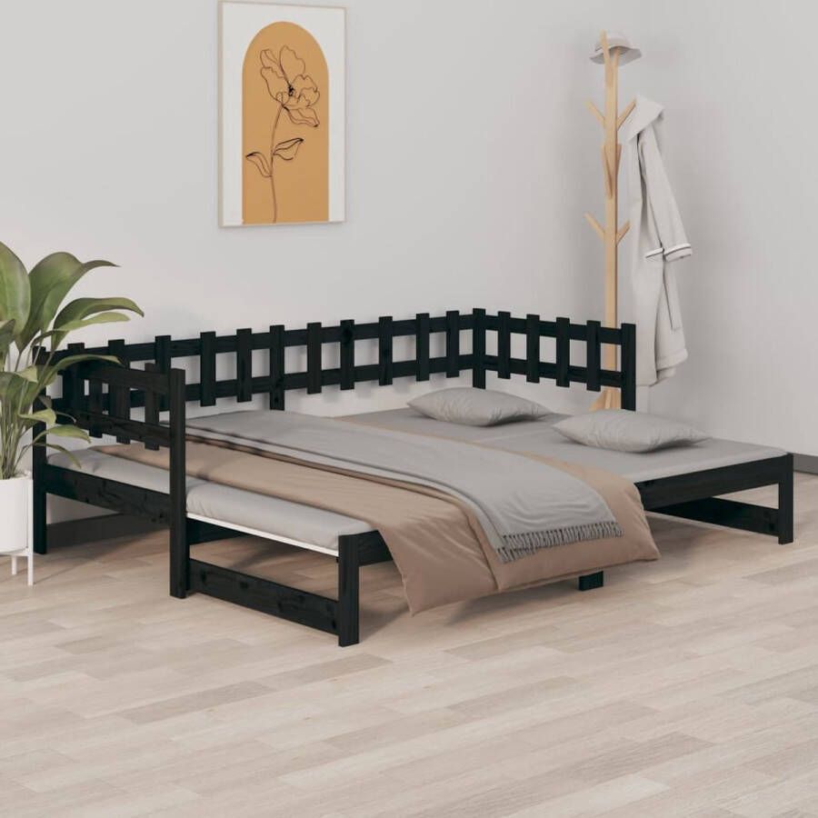 The Living Store Slaapbank uitschuifbaar massief grenenhout zwart 2x(90x200) cm Slaapbank Slaapbanken Bedbank Bed Bank Slaap Bank Houten Bedbank Houten Slaapbank Logeerbed Ligbed Bed Bedbanken Bed Banken