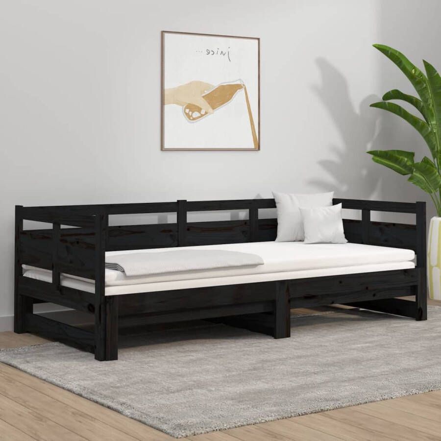 The Living Store Slaapbank uitschuifbaar massief grenenhout zwart 2x(90x200) cm Slaapbank Slaapbanken Uitschuifbare Slaapbank Bedbank Bed Bedframe Houten Bedframe Bedbodem Slaapmeubel Ledikant Uitschuifbare Slaapbanken