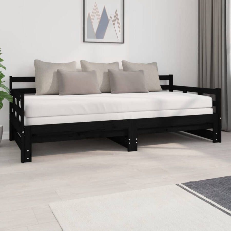 The Living Store Slaapbank uitschuifbaar massief grenenhout zwart 2x(90x200) cm Uitschuifbare Slaapbank Uitschuifbare Slaapbanken Bedbank Bed Bedframe Houten Bedframe Bedbodem Slaapmeubel Ledikant Bedbanken Bedden