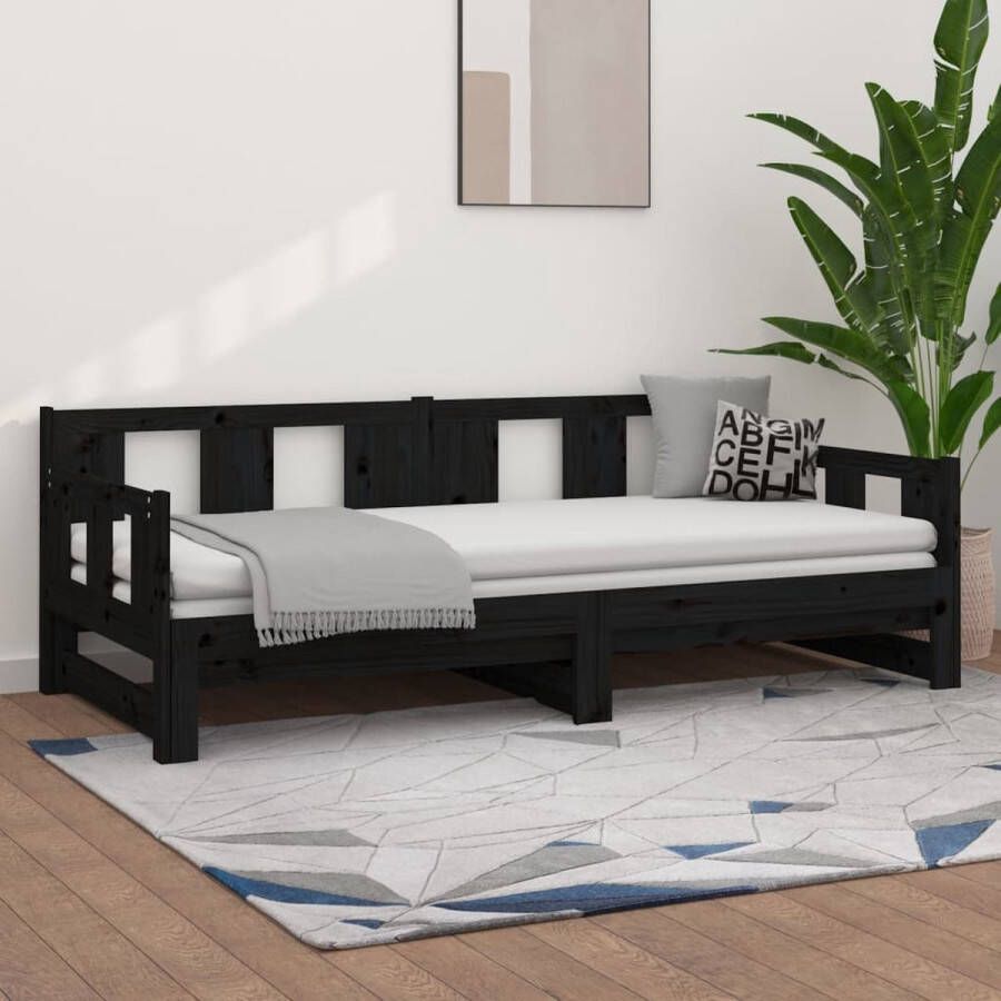 The Living Store Slaapbank uitschuifbaar massief grenenhout zwart 2x(90x200) cm Uitschuifbare Slaapbank Uitschuifbare Slaapbanken Bedbank Bed Bedframe Houten Bedframe Bedbodem Slaapmeubel Ledikant Bedbanken Bedden - Foto 2