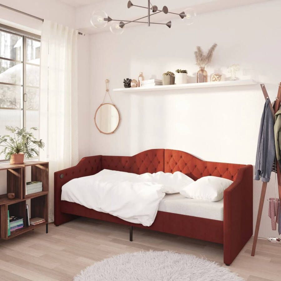 The Living Store Slaapbank Wijnrood 213.5 x 97 x 72 cm USB-uitgangen Montage vereist