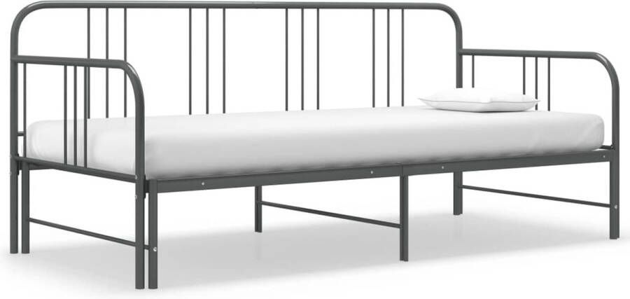 The Living Store Slaapbankframe uittrekbaar metaal grijs 90x200 cm Bed