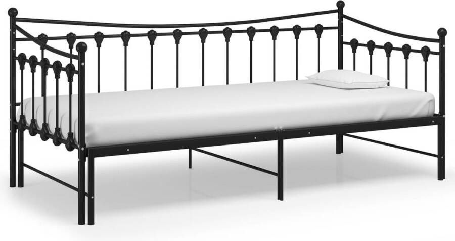 The Living Store Slaapbank Bedbank 206 x 184.5 x 91.5 cm Zwart Gepoedercoat metaal Matrassen niet inbegrepen Slaapbank Bedbank Tweepersoonsbed Stapelbaar Bed Metalen Bedframe - Foto 2