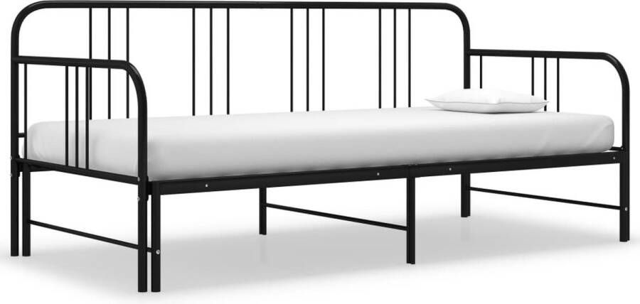 The Living Store Slaapbankframe uittrekbaar metaal zwart 90x200 cm Bed