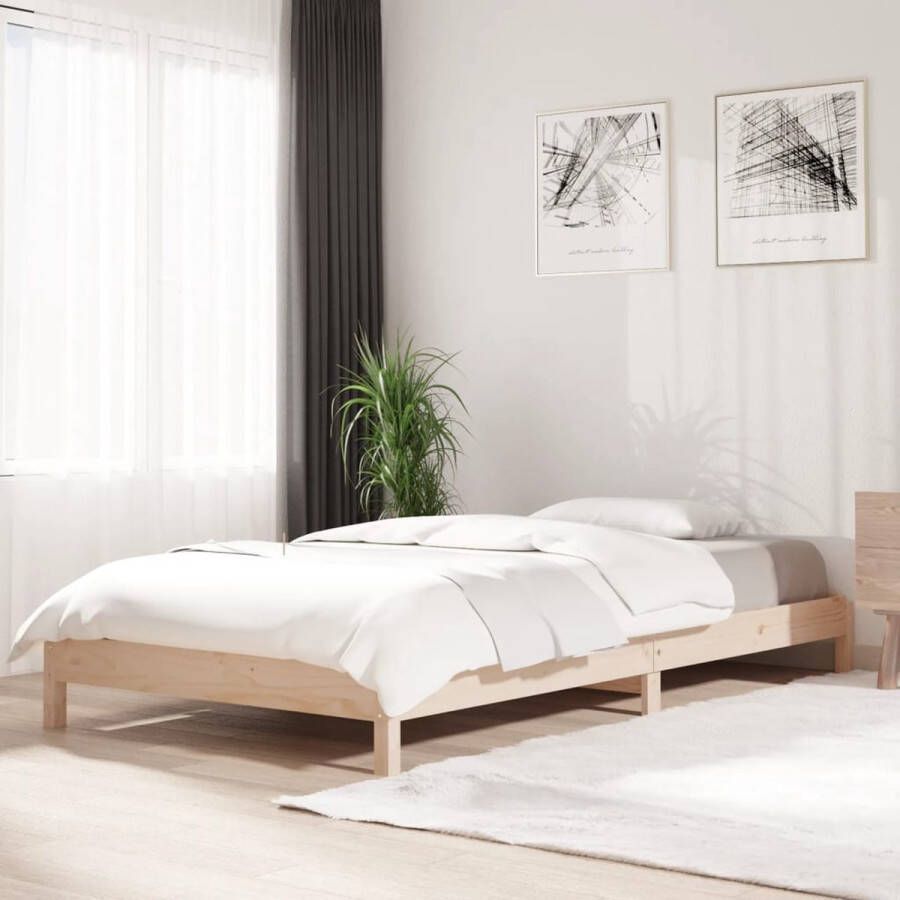 The Living Store Stapelbaar Bedframe Massief Grenenhout 206.5 x 96.5 x 22 cm Eenvoudig Tijdloos Ontwerp Stapelbaar Bed Massief Hout Bed Grenenhout Bed Enkel Bed Tweepersoonsbed