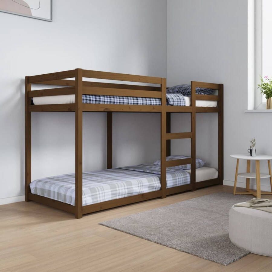 The Living Store Stapelbed Grenenhout Honingbruin 195.5 x 80.5 x 112 cm Veilig ontwerp Geschikt voor kleine ruimtes Bedframe (matras niet inbegrepen)