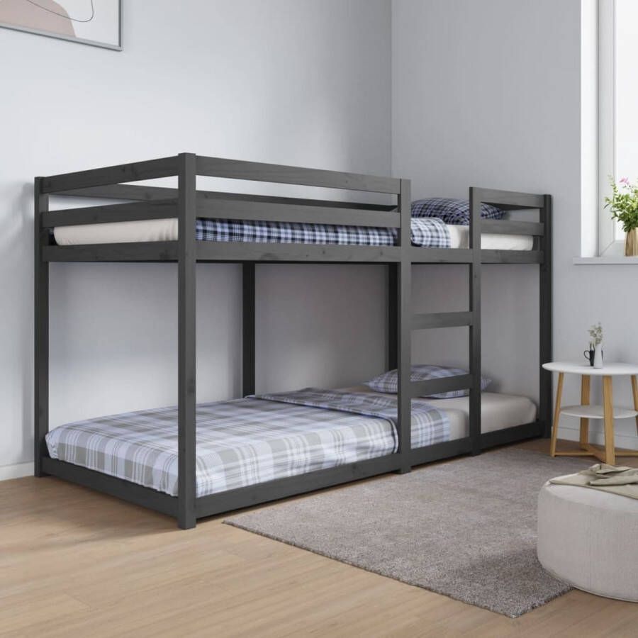 The Living Store Stapelbed massief grenenhout grijs 90x200 cm Stapelbed Stapelbedden Bed Bedframe Stapelbedframe Bed Frame Bedden Bedframes Stapelbedframes Bed Frames