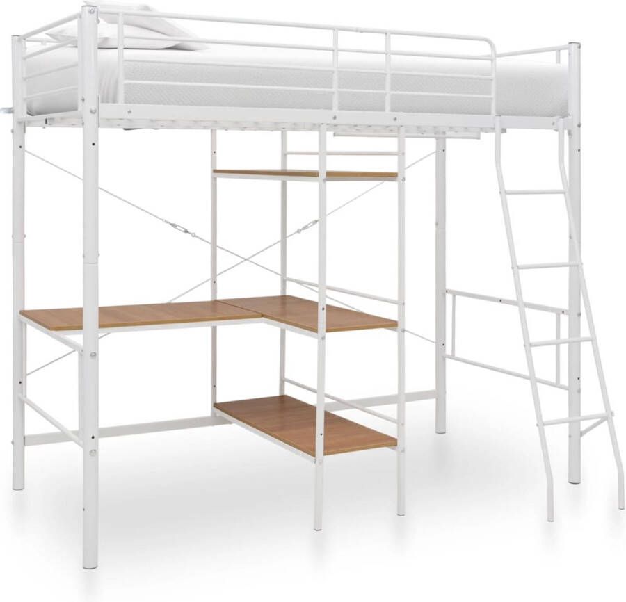 The Living Store Stapelbedframe met tafel metaal wit 90x200 cm Stapelbed Stapelbedden Bed Bedden Kinderbed Kinderbedden Kinderstapelbed Kinderstapelbedden Bedframe Bedframes Stapelbedframe