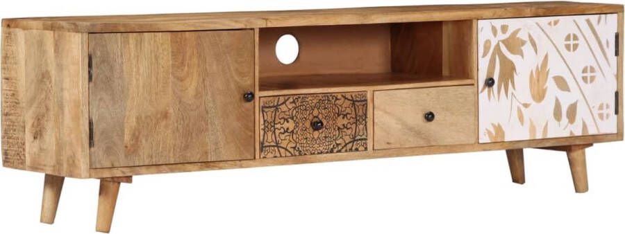 The Living Store Stereokast Mangohout 140x30x40 cm Met 2 deuren en 2 lades - Foto 2