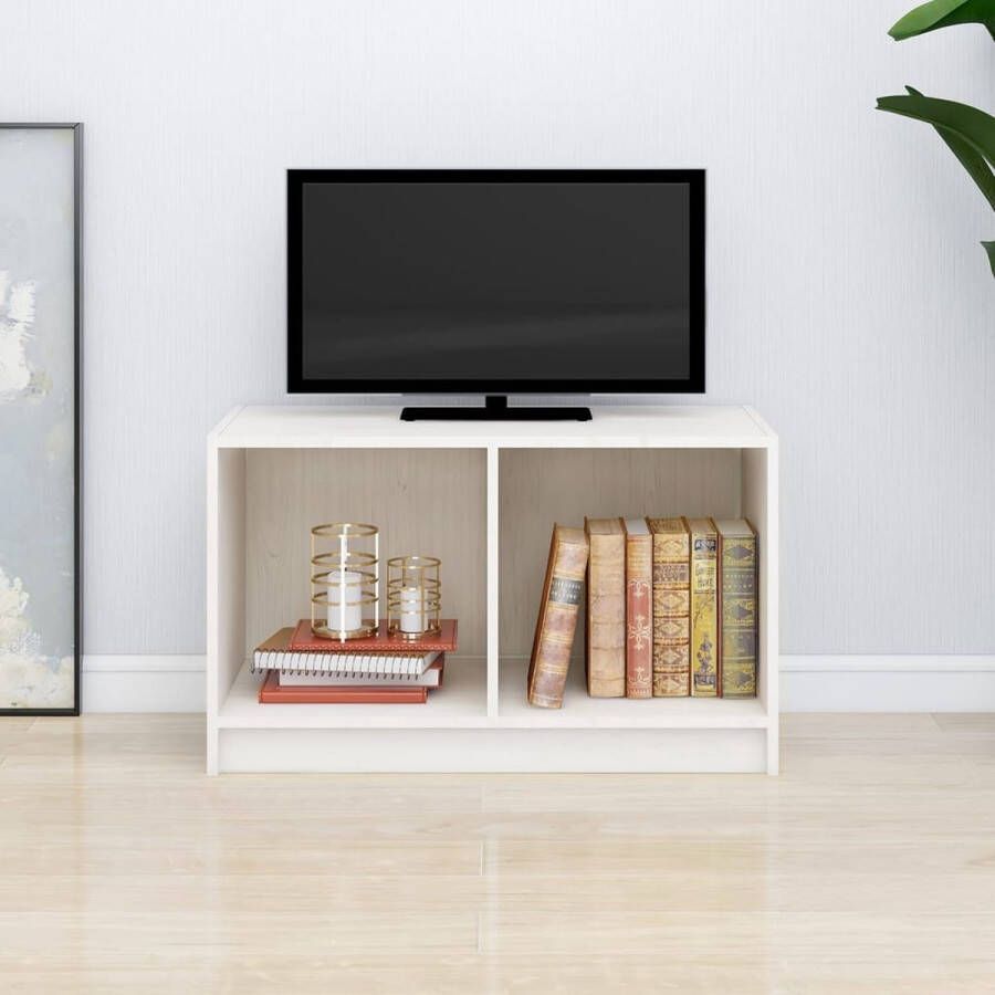 The Living Store Stereokast TV-meubel 70 x 33 x 42 cm wit massief grenenhout - Foto 2