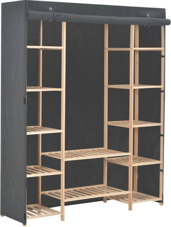 The Living Store Stoffen Kledingkast Grijs 135 x 40 x 170 cm Duurzame houten structuur - Foto 2