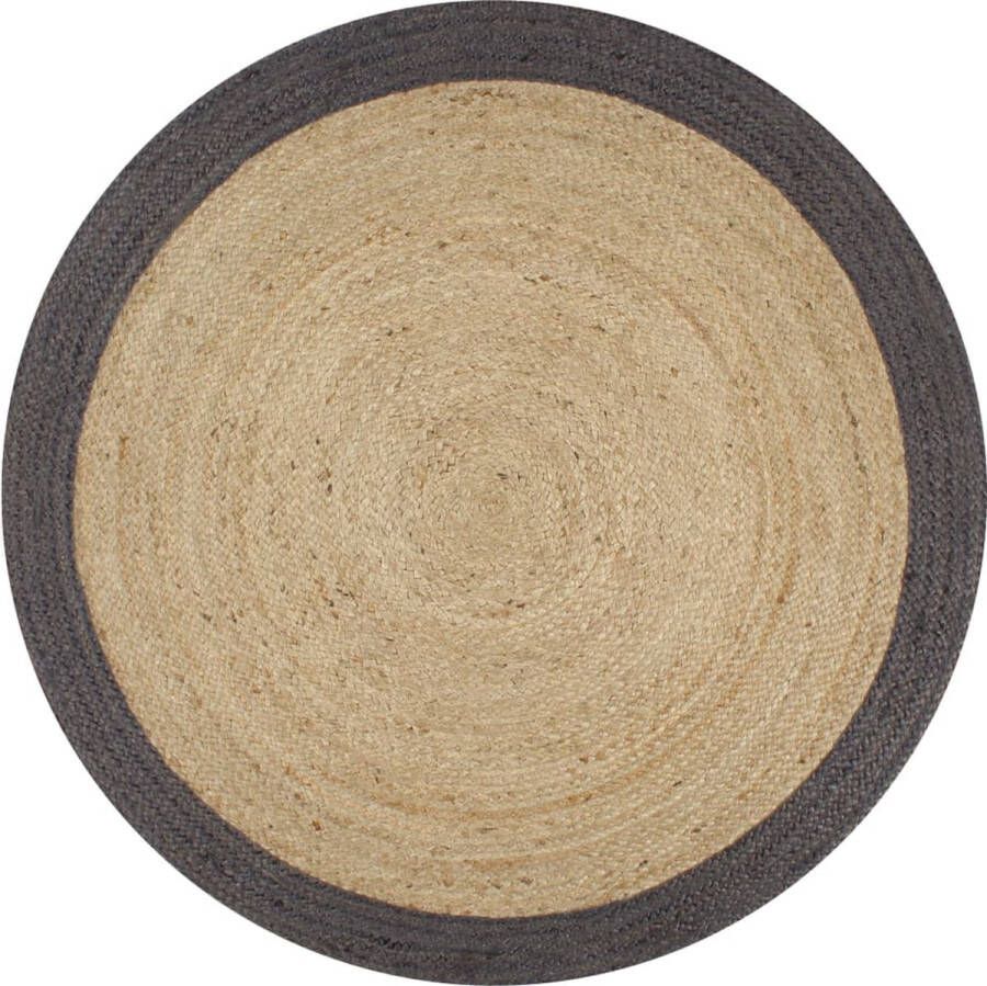 The Living Store Vloerkleed handgemaakt met donkergrijze rand 90 cm jute Tapijt Natuurtapijt Handgeweven Tapijt Ronde Vloerkleed Grijs Tapijt - Foto 2