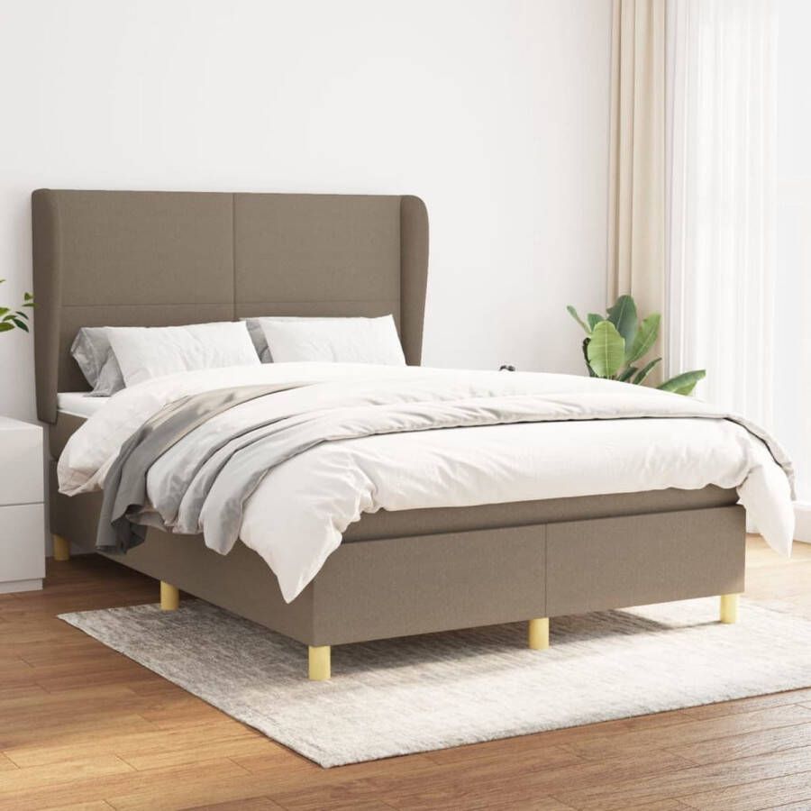 The Living Store Taupe Boxspringbed Bedframe + Hoofdbord 193 x 147 x 118 128 cm Pocketvering Matras + Topmatras