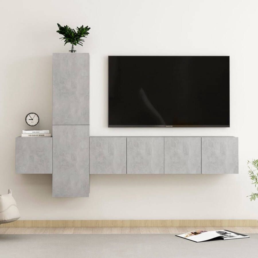 The Living Store Televisiekast Betongrijs 60x30x30 cm Praktisch Design Meerdere vakken Eenvoudig te onderhouden Set van 2 tv-meubels (L) en 2 tv-meubels (M) 1 tv-meubel (S) - Foto 2
