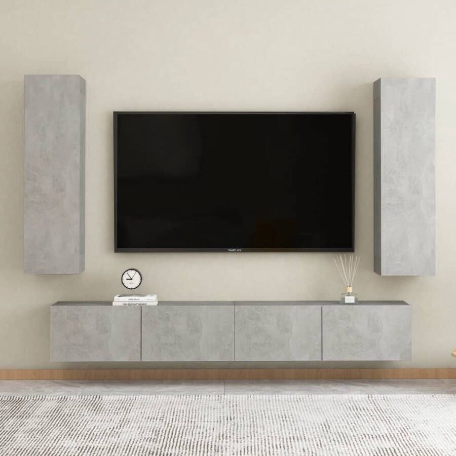 The Living Store Televisiekast Betongrijs Wandmontage 2x Tv-meubel (L) + 2x Tv-meubel (M) 100x30x30cm (BxDxH) + 30.5x30x110cm (BxDxH) - Foto 2