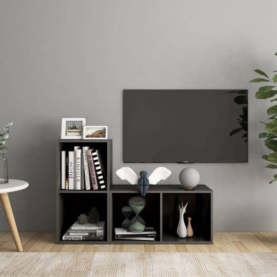 The Living Store Tv-meubelen 2 st 72x35x36-5 cm spaanplaat hoogglans grijs Kast - Foto 3