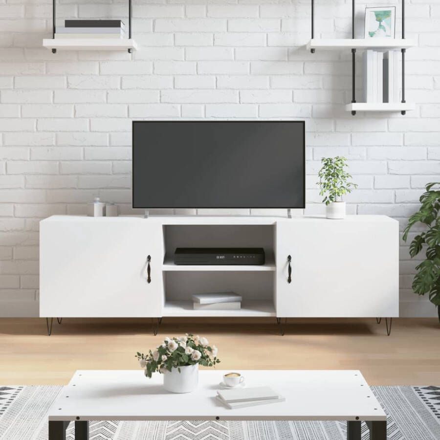 The Living Store Televisiekast Hout en Ijzer 150 x 30 x 50 cm Wit - Foto 2