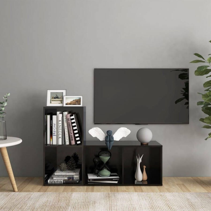 The Living Store Televisiekast Serie TV-meubel 72 x 35 x 36.5 cm Hoogglans zwart - Foto 2