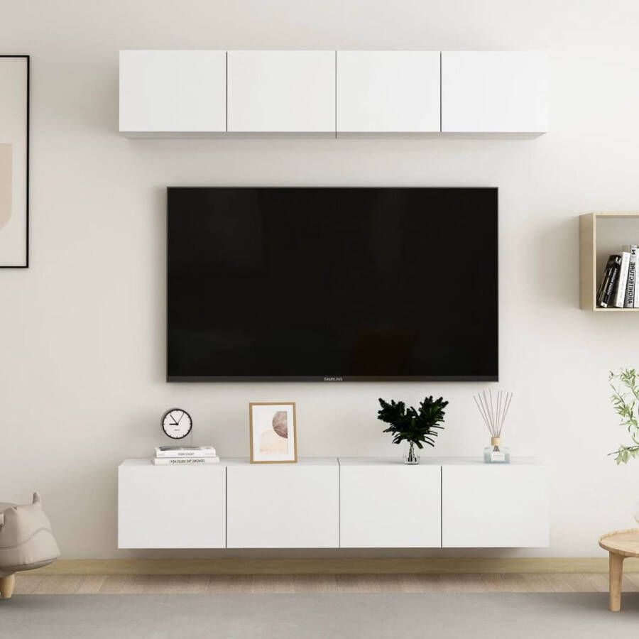 The Living Store Televisiekast Serie Tv-meubel 80 x 30 x 30 cm Wit- Bewerkt hout - Foto 2