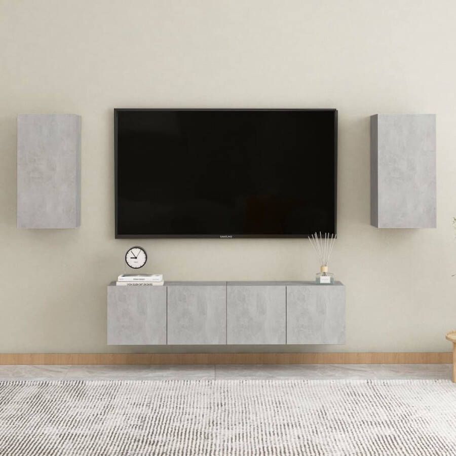 The Living Store TV-meubel Betongrijs Stereokast Muurbevestiging 2x 60cm + 2x 30cm Spaanplaat Eenvoudig onderhoud - Foto 2