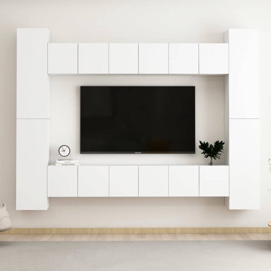 The Living Store Televisiekast Spaanplaat Wit 60 x 30 x 30 cm Wandmontage Opbergruimte Televisiescherm Tv Meubilair Salontafel Woonkamerinrichting Houten Tv Stand - Foto 3