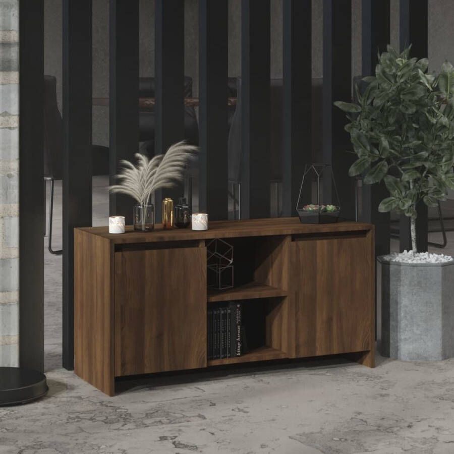The Living Store Stereokast Bruineiken 102x37.5x52.5 cm Opbergkast met Deuren en Vakken Montage Vereist - Foto 2