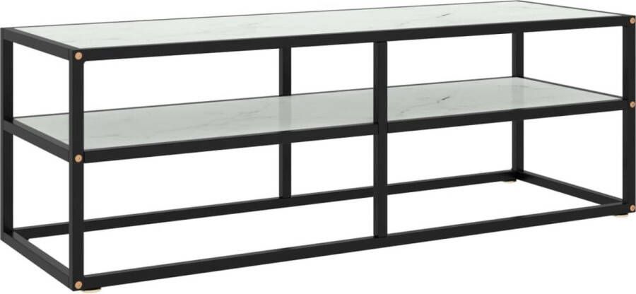 The Living Store Televisiekast Stereokast 120x40x40 cm Gehard Glas Gepoedercoat Staal Zwart en Wit - Foto 2