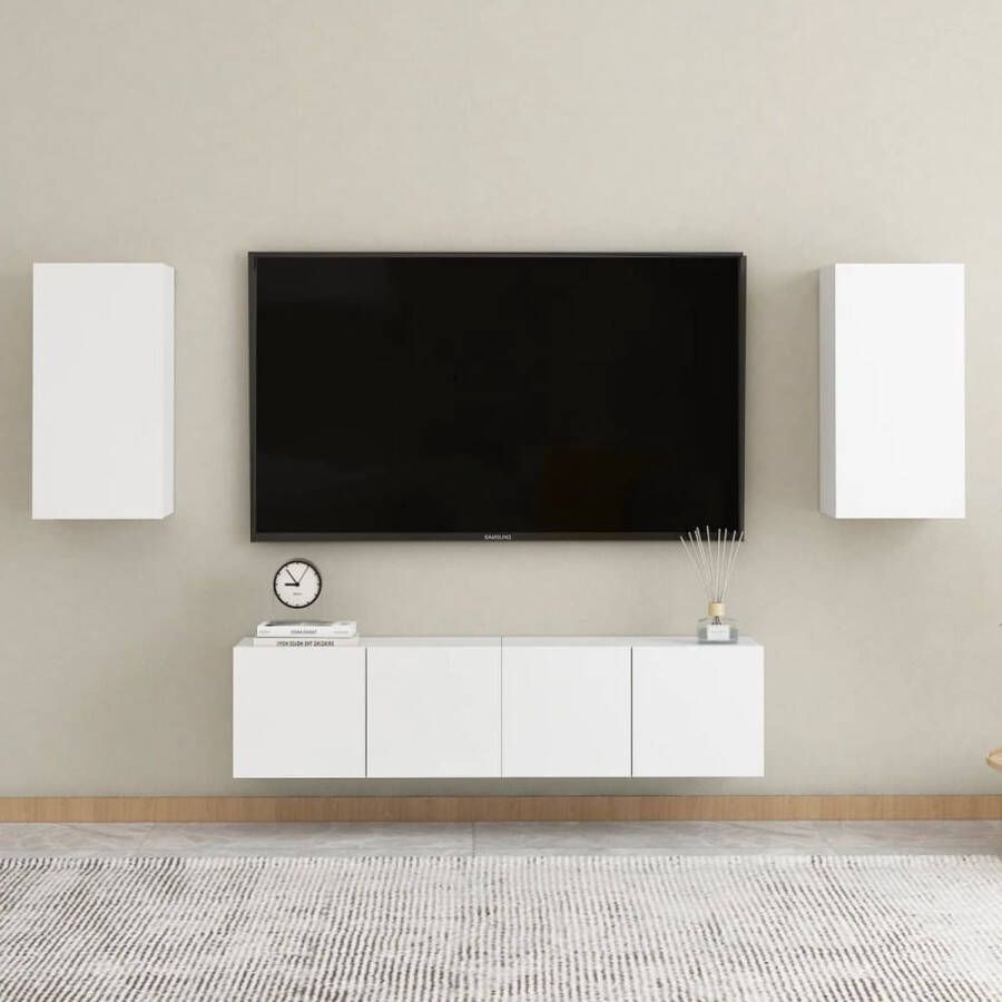 The Living Store Televisiekast Stevig ontwerp Wandmontage Trendy en praktisch Wit Bewerkt hout L- 60 x 30 x 30 cm M- 30.5 x 30 x 60 cm Montage vereist Levering bevat 2 x tv-meubel (L) en 2 x tv-meubel (M) - Foto 2