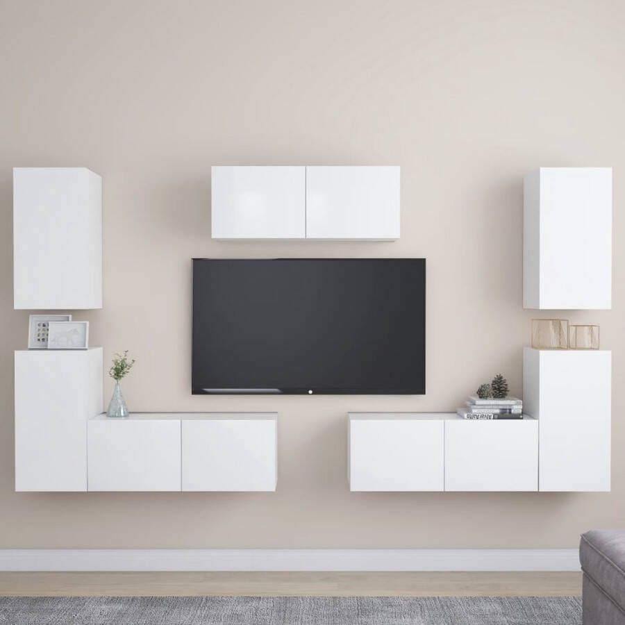 The Living Store Televisiekast Trendy Design Meerdere Vakken Eenvoudig te Onderhouden Wit Spaanplaat 80 x 30 x 30 cm (L) 30.5 x 30 x 60 cm (M) Montage Vereist 3 x tv-meubel (L) 4 x tv-meubel (M) - Foto 2