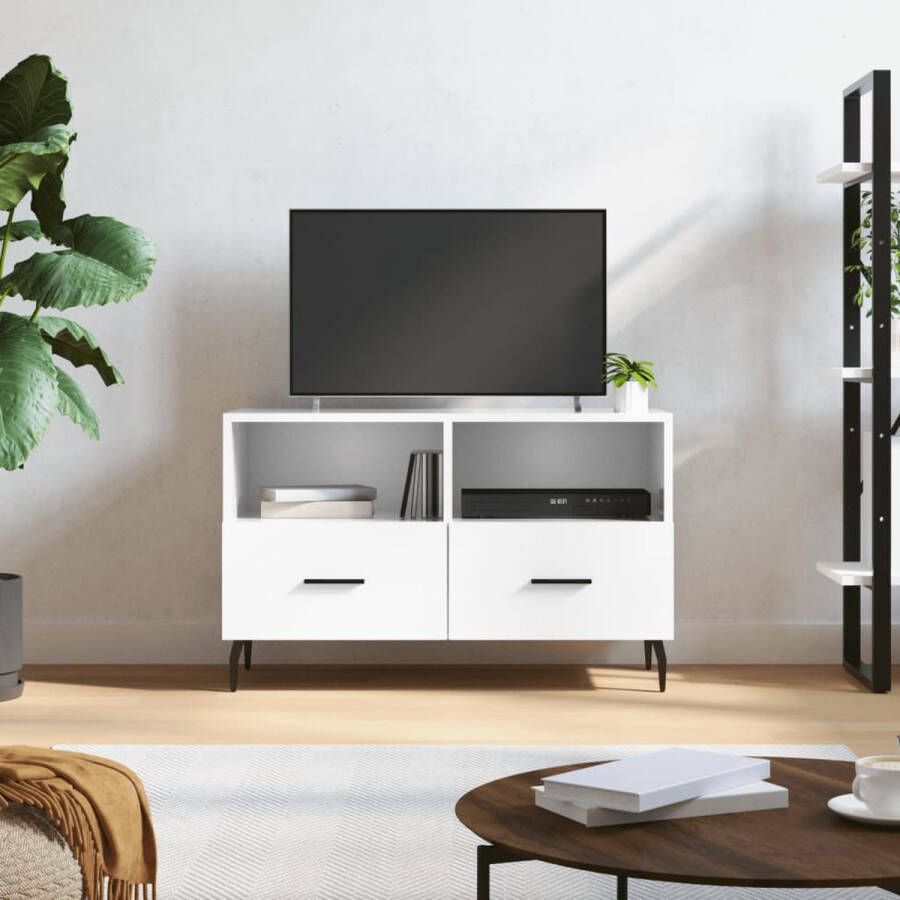 The Living Store Televisiekast Trendy en praktisch TV-meubel Afmeting- 80 x 36 x 50 cm Kleur- Hoogglans wit - Foto 2