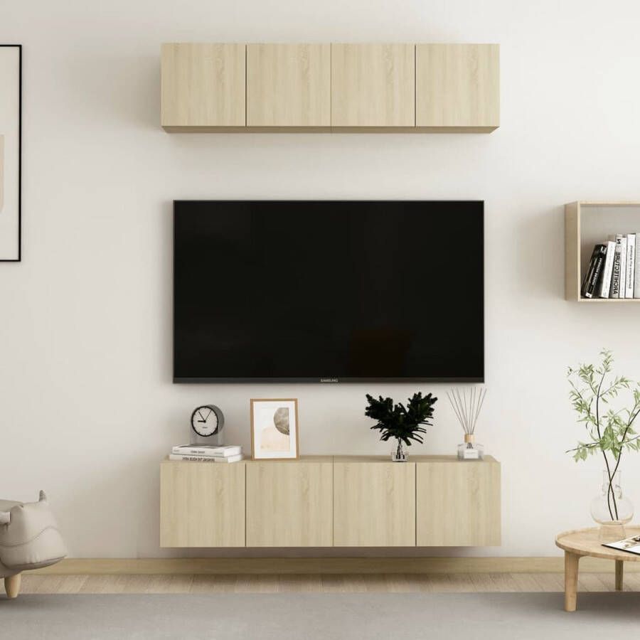 The Living Store Televisiekast Trendy en praktisch Wandmontage Opbergruimte Eenvoudig te onderhouden Sonoma eiken 60x30x30cm Montage vereist 4x tv-meubel - Foto 2