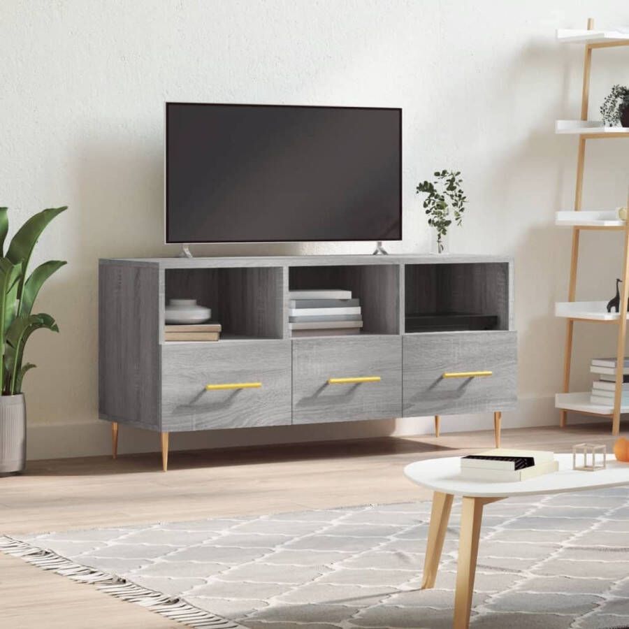 The Living Store Televisiekast Trendy Grijs Sonoma Eiken 102 x 36 x 50 cm Bewerkt hout en ijzer - Foto 2