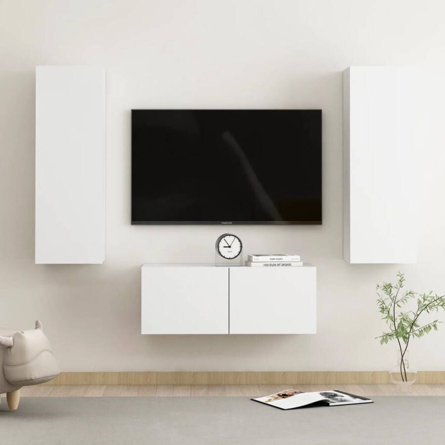 The Living Store Televisiekast Trendy Meubelopbergsysteem Afmeting 80 x 30 x 30 cm Kleur wit Televisiescherm Tv-meubel Salontafel Media-opbergers Houten Tv-stand - Foto 3