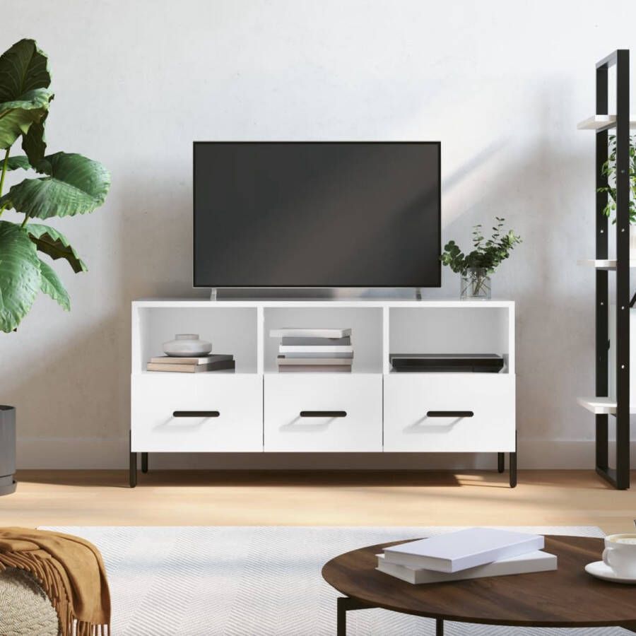 The Living Store Televisiekast Trendy TV-meubel met 3 vakken en 3 lades 102 x 36 x 50 cm Hoogglans wit - Foto 2