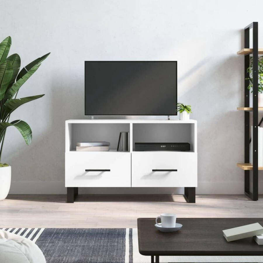 The Living Store Televisiekast Trendy Wit 80x36x50 cm Hout en IJzer - Foto 2