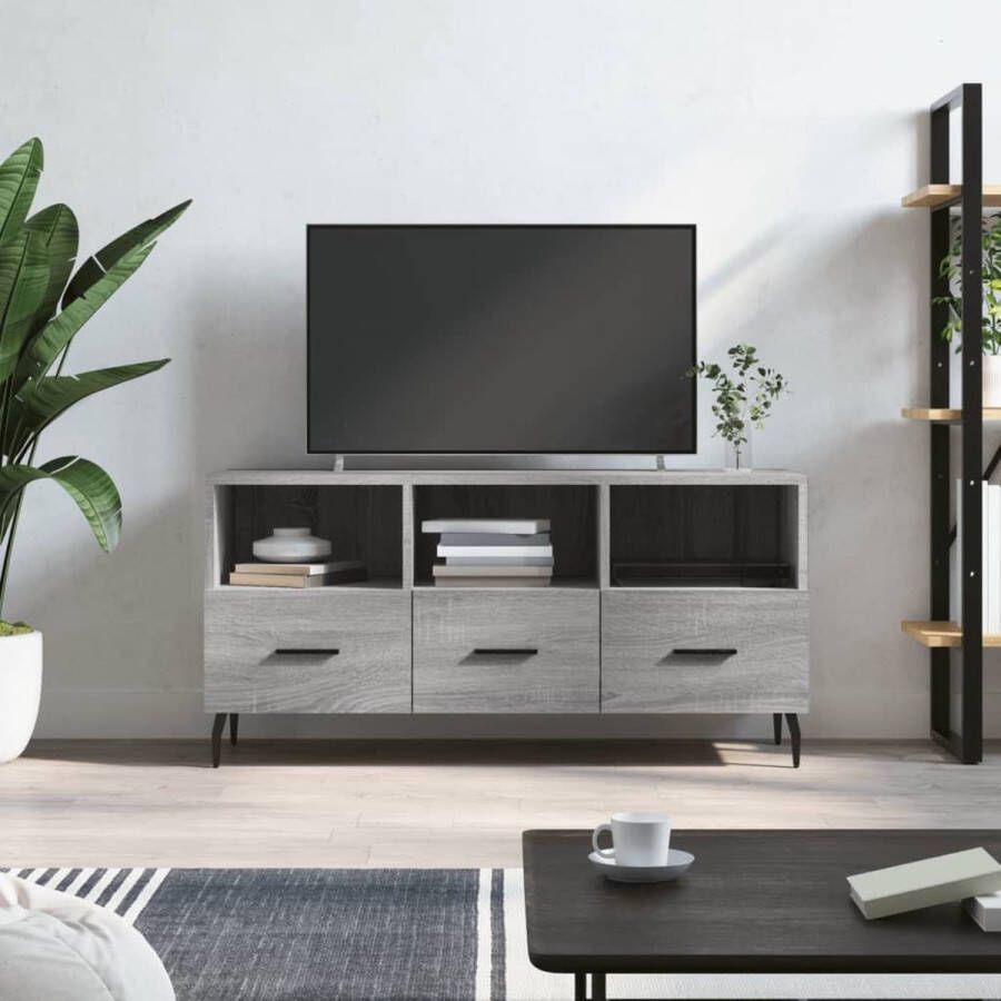 The Living Store Televisiekast TV-Meubel 102 x 36 x 50 cm Grijs Sonoma Eiken Opbergruimte - Foto 2