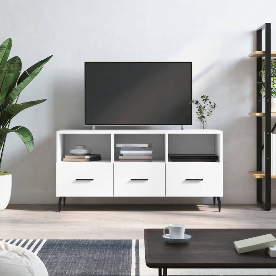 The Living Store Televisiekast TV-meubel 102 x 36 x 50 cm wit bewerkt hout en ijzer - Foto 2