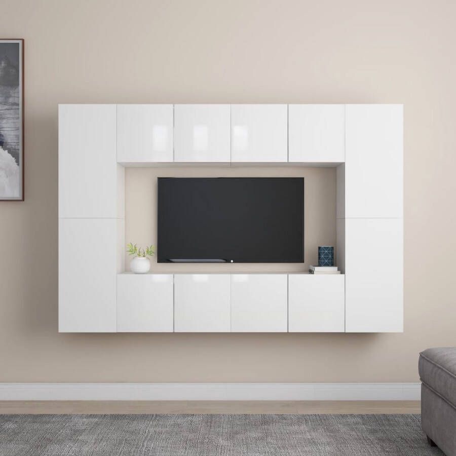 The Living Store Televisiekast TV-meubel voor aan de muur Hoogglans wit Spaanplaat Afmetingen (L)- 60 x 30 x 30 cm Afmetingen (M)- 30.5 x 30 x 60 cm Montage vereist Levering bevat- 4 x tv-meubel (L) 4 x tv-meubel (M) - Foto 2