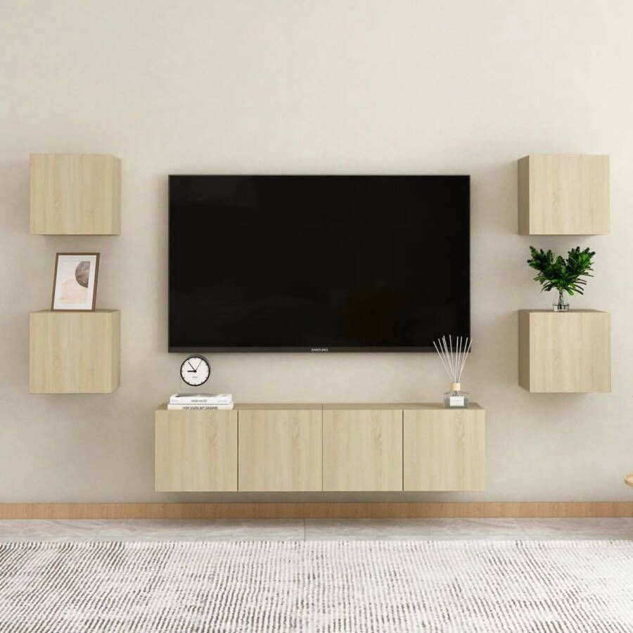 The Living Store televisiekast Wandmontage Trendy design Meerdere vakken Sonoma eiken Materiaal- spaanplaat Afmetingen- 60 x 30 x 30 cm (L) - Foto 2