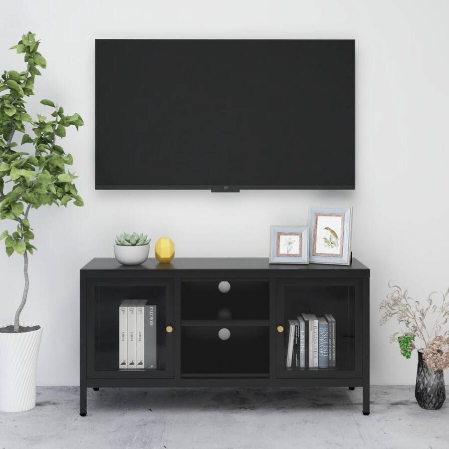 The Living Store Televisiekast Zwart 105 x 35 x 52 cm Stalen constructie - Foto 3