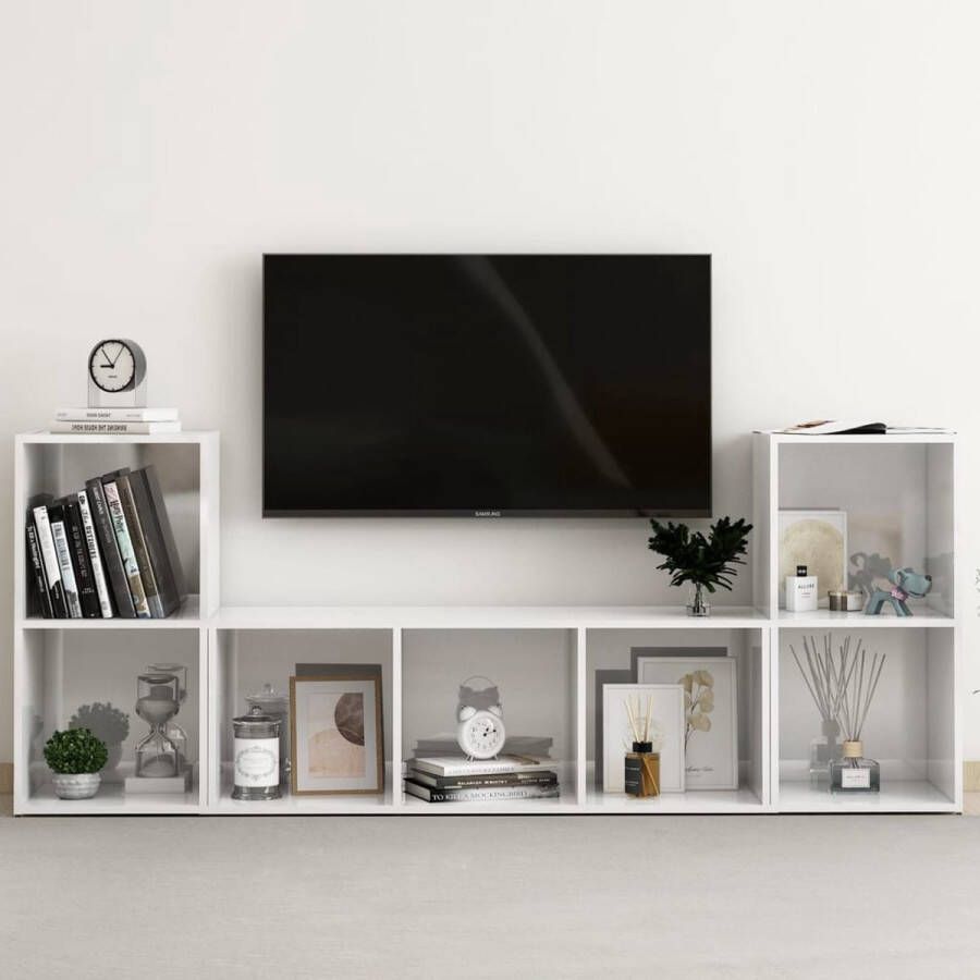 The Living Store Televisiekastenset Classico TV-meubels hoogglans wit 72 x 35 x 36.5 cm 107 x 35 x 37 cm Spaanplaat - Foto 2