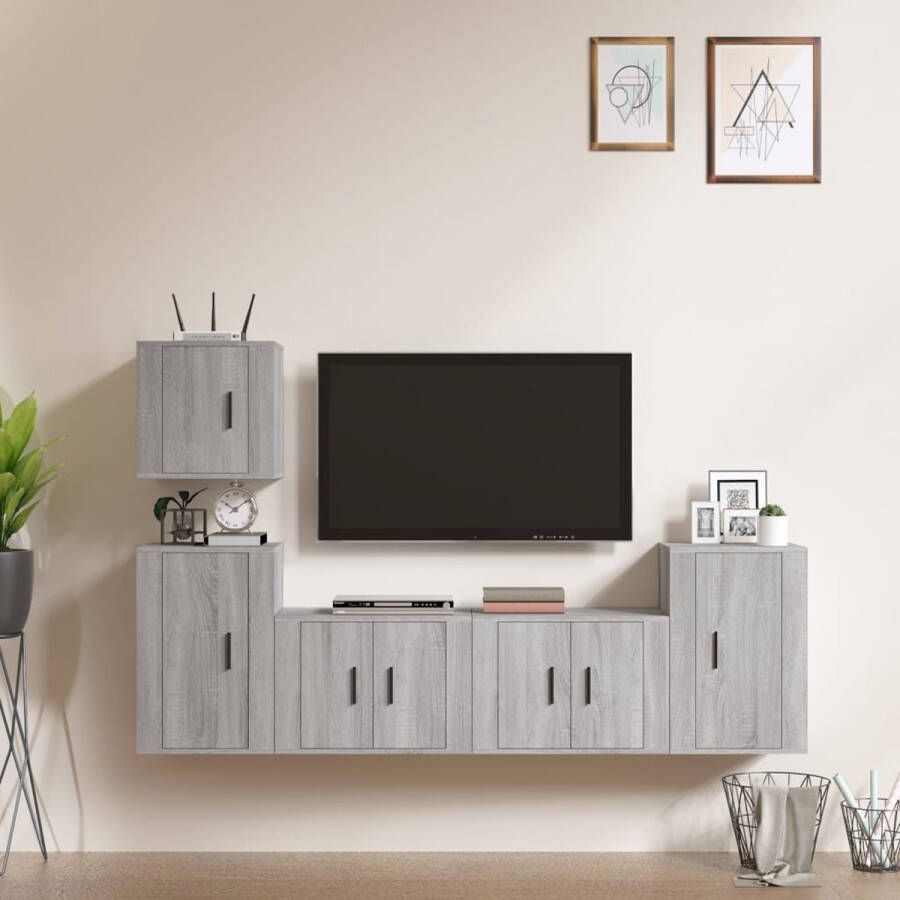 The Living Store Televisiekastenset Grijs Sonoma Eiken 2x 57x34.5x40cm + 1x 40x34.5x40cm + 2x 40x34.5x60cm - Foto 2