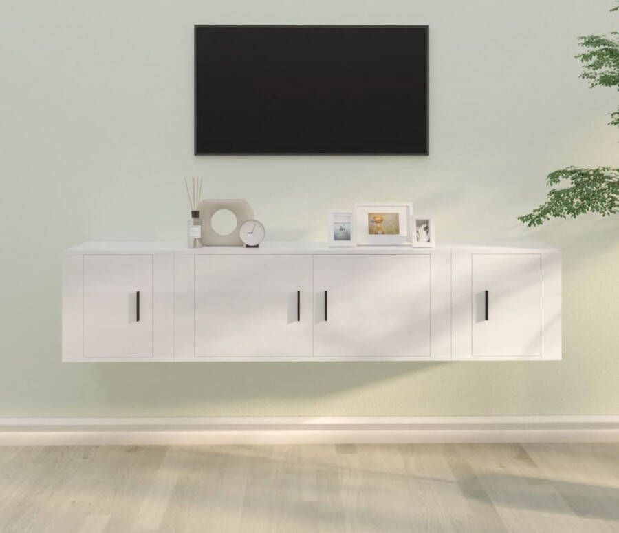 The Living Store Televisiekastenset hoogglans wit TV-meubel 100 x 34.5 x 40 cm 2x TV-meubel 40 x 34.5 x 40 cm Bewerkt hout - Foto 2