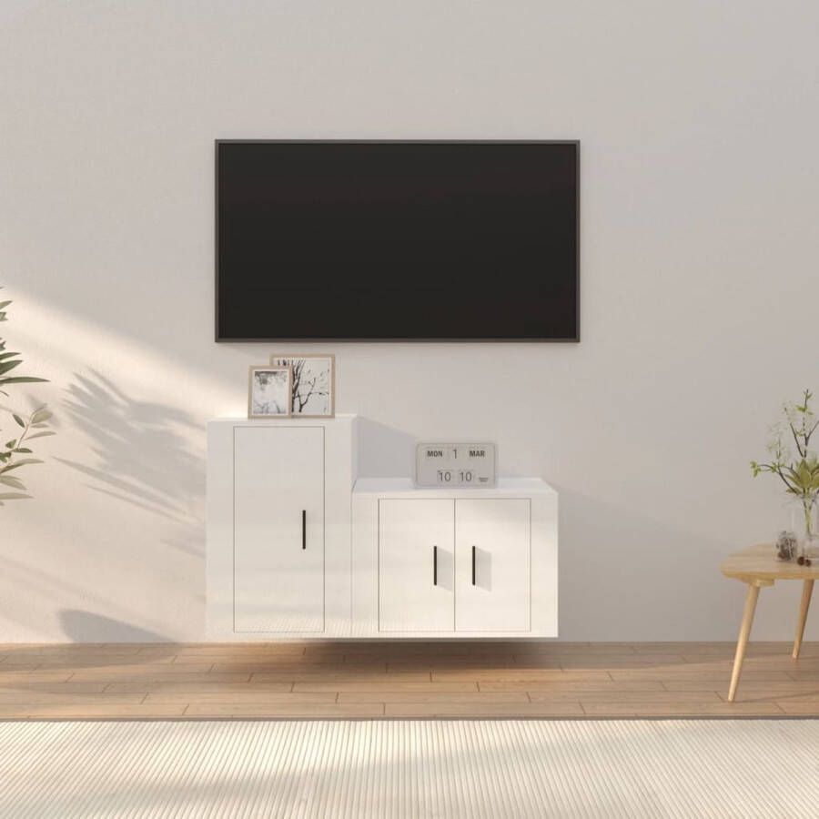 The Living Store Televisiekastenset Houten TV-meubel Hoogglans wit 57 x 34.5 x 40 cm en 40 x 34.5 x 60 cm - Foto 2