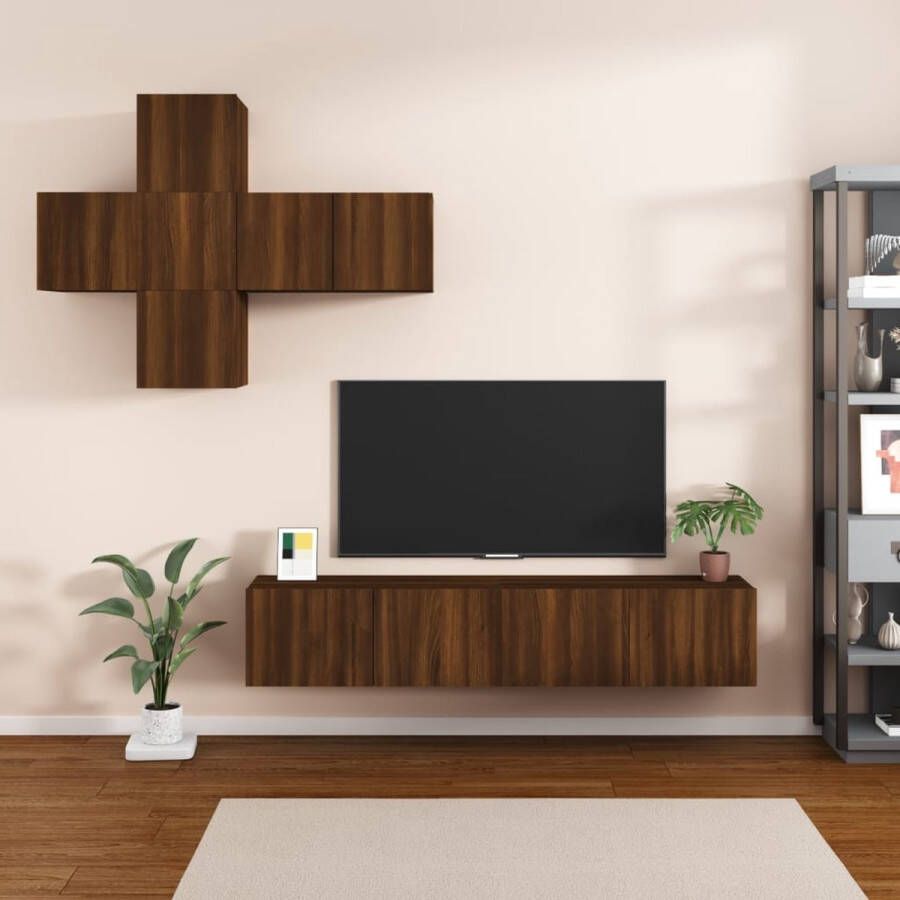 The Living Store televisiekastenset klassiek design hoogwaardig hout voldoende opbergruimte wandgemonteerde functie - Foto 2