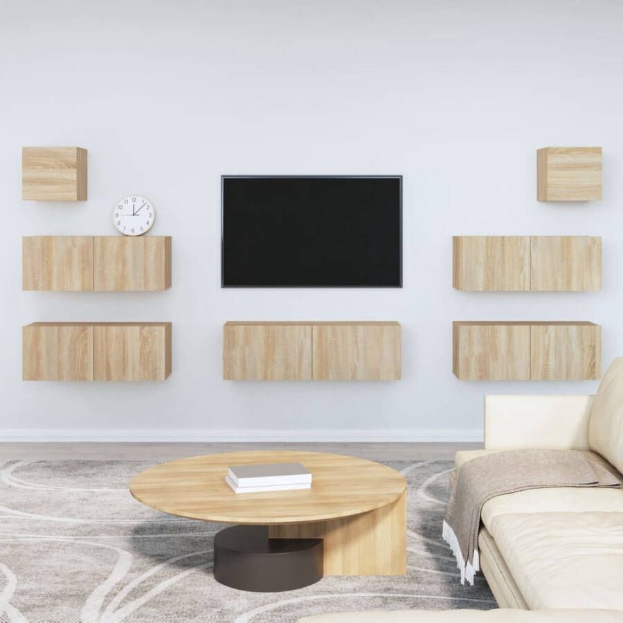 The Living Store Televisiekastenset Klassiek design Voldoende opbergruimte Wandgemonteerde functie Sonoma eiken - Foto 3